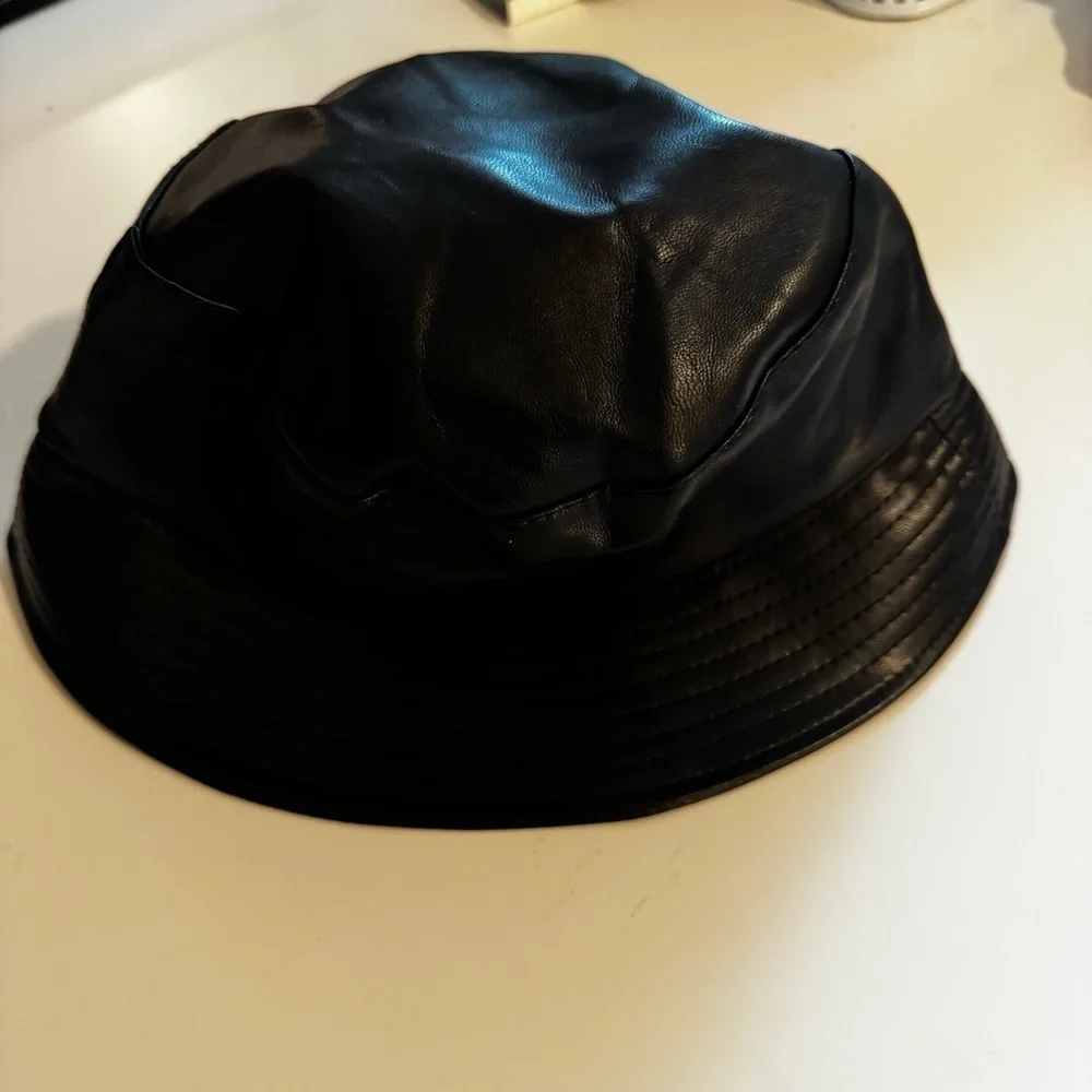 Black Vegan Leather Bucket Hat